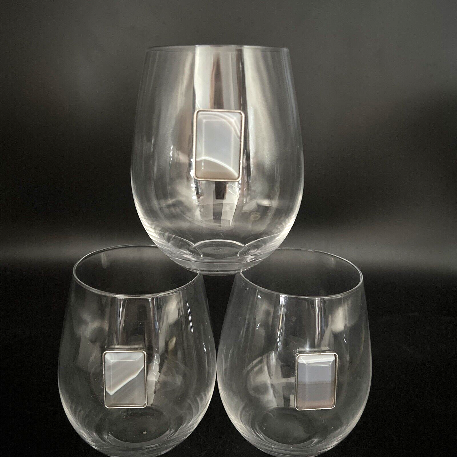 RACHEL ZOE CABOUCHON GLASSES NEW 19OZ STEMLESS GLASSES 3 Glasses