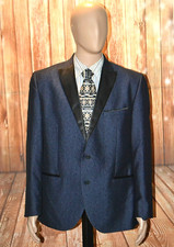 Kenneth Cole Men Navy Blue Geometric Pattern Dual Vent Sports Coat Sz 46R