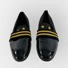 Men genuine LOUIS LEEMAN black patent leather loafers shoes stripes 44 11 US