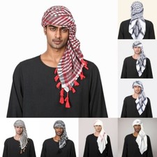Middle East Men Square Scarf Hijab Headscarf Tassel Scarf Muslim Ethnic Turban