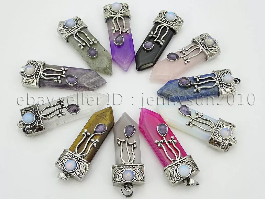 Natural Gemstone Spear Pointed Flower Reiki Chakra Pendant Charms