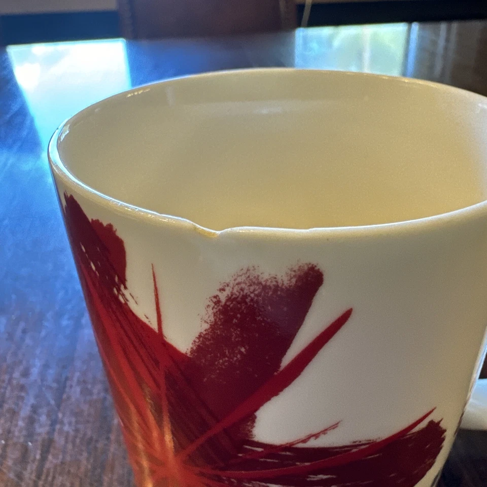 Starbucks Mug White Porcelain Red Starburst Art Dated2014 Collectible Small Chip - Image 2 of 4