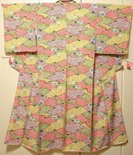 Woman Japanese Kimono Komon Silk Maple Multi-Color