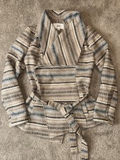 Jack Women's Wrap Tan/black/blue/cream Knit Jacket With Belt Size S