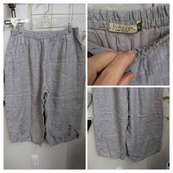 Chalet et ceci Gray Lagenlook Linen Button Detail Crops LG