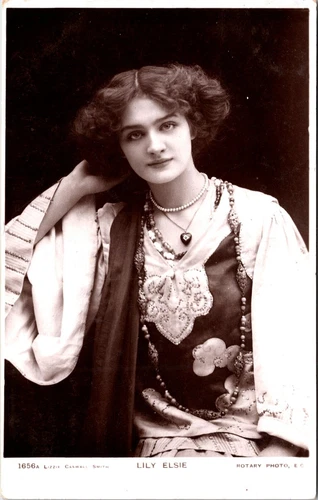 LILY ELSIE : PRETTY STAGE ACTRESS :PORTRAIT :BY LIZZIE CASWALL SMITH : RPPC 1904 - Picture 1 of 3
