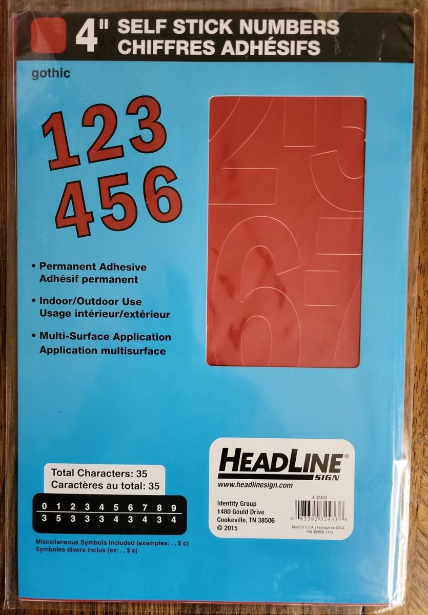 Headline Sign 32433 Stick-On Vinyl Numbers, Red, 4-Inch | eBay