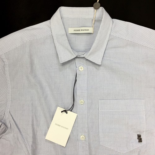 NWT $400 Pierre Balmain Men's White Micro Check Button Down Logo Shirt AUTHENTIC - Picture 3 of 12
