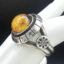 Vintage Baltic Amber Domed 925 Sterling Silver Ring Size 7.5