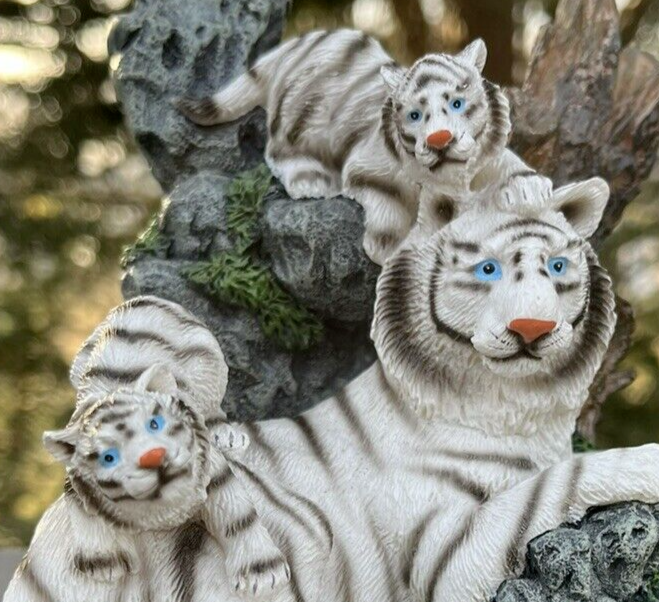 White Tiger Cubs Figurine Resin Vintage 90's Wildlife Cats Statue Collectible