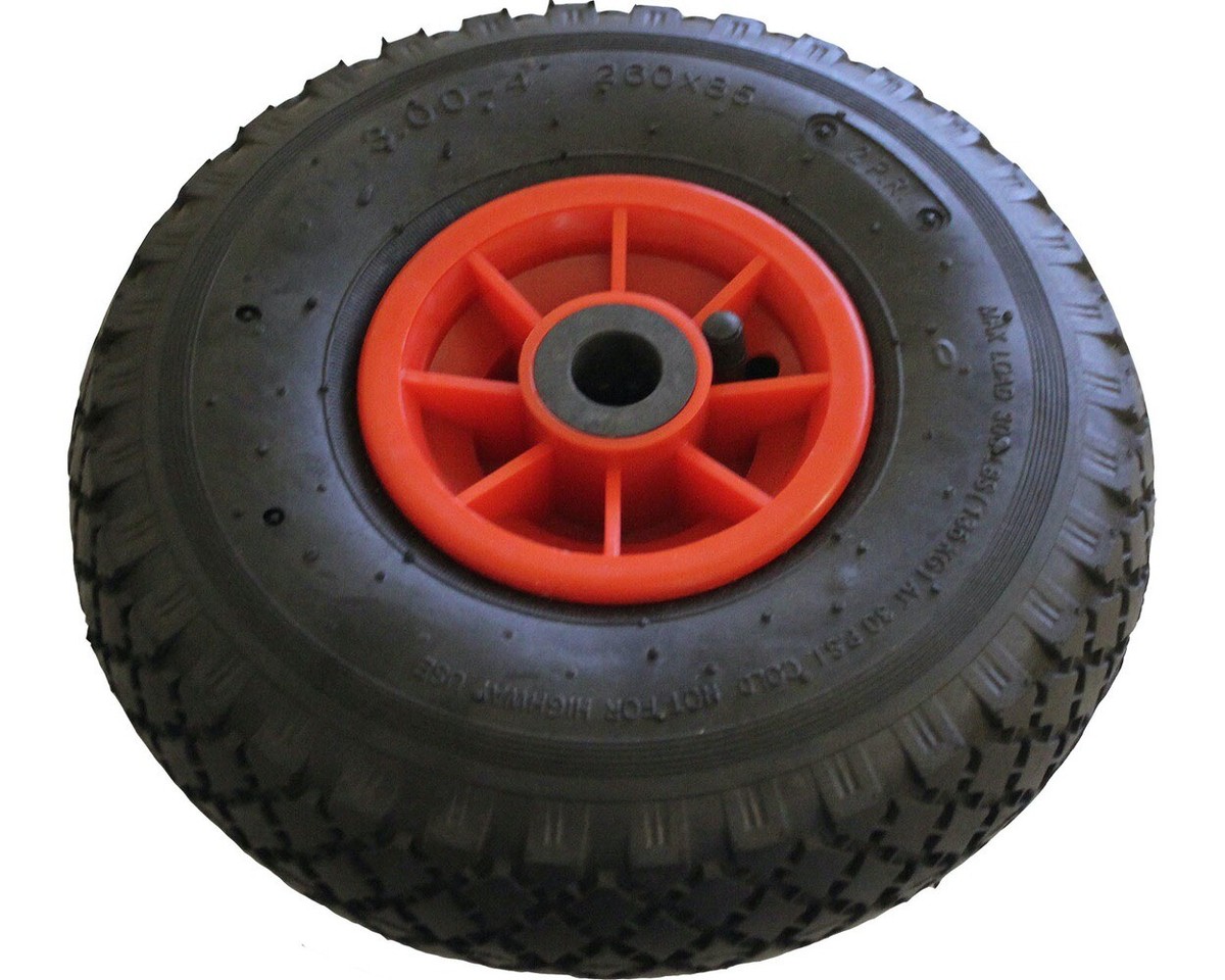 y’s Red Plastic Pneumatic Trolley Wheel 3.00-4 20mm Axle Bore