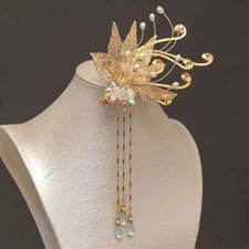Gold Flower Leaf Hairpins Clips Long Tassel Bride Wedding Hair Accessories Gift