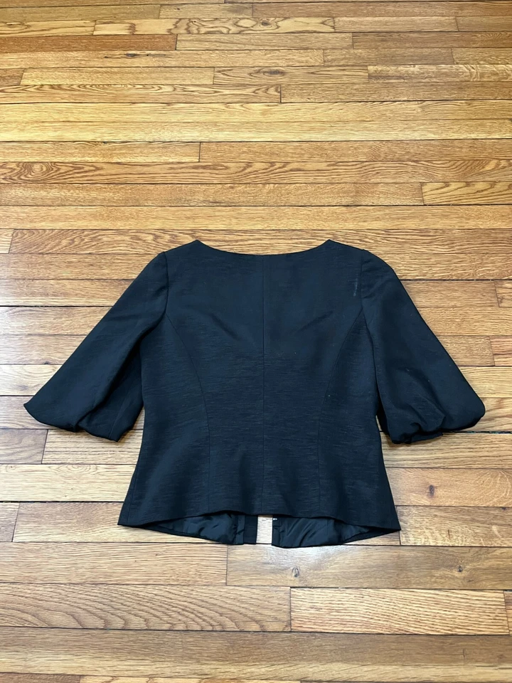 Chaqueta Blazer Trina Turk Negra Manga Abullonada Arco Abrigo Para Mujer Talla 6 Cierre Frontal Foto 4 de 4