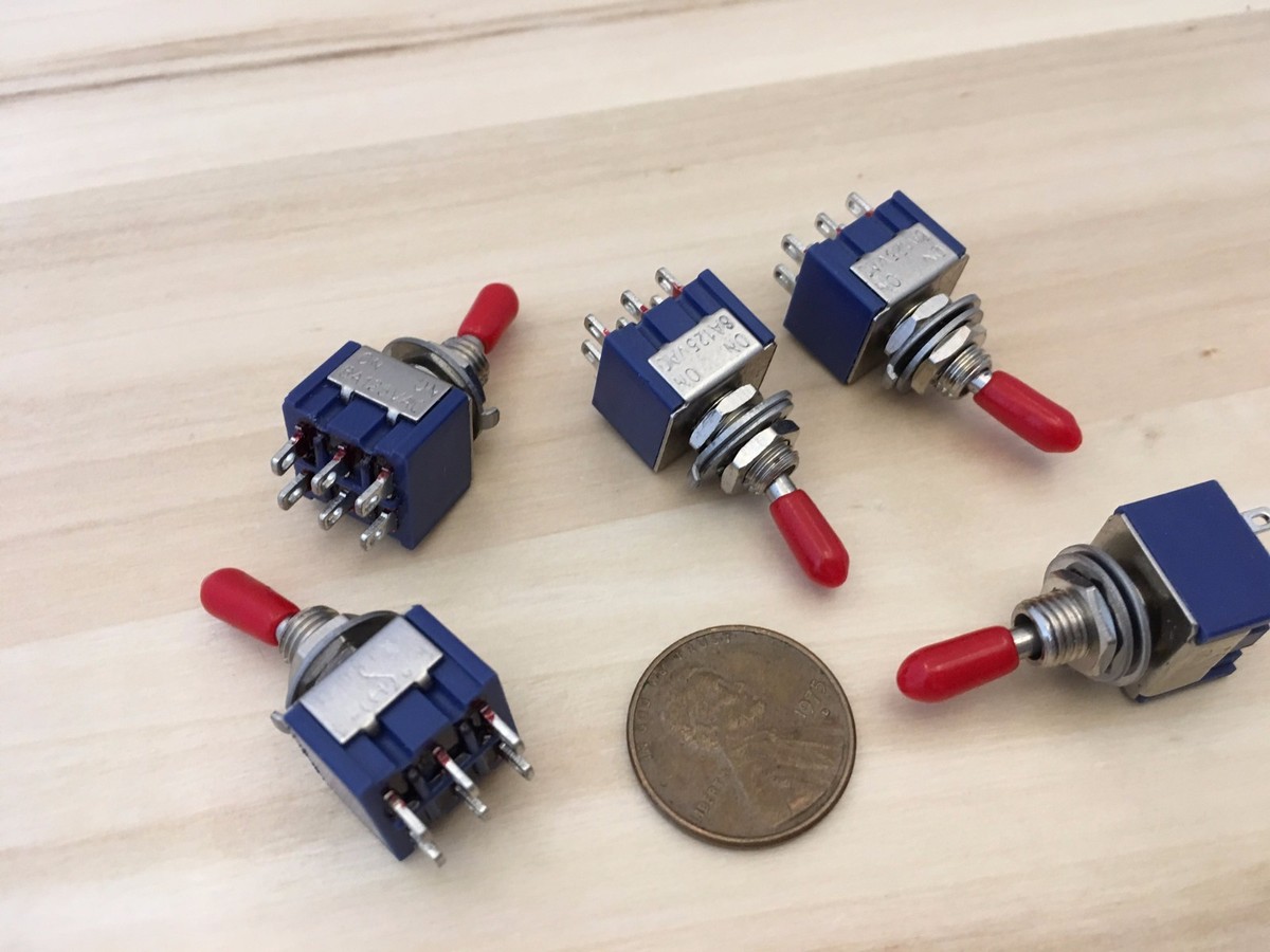 5 x Sleeve RED latching 6 Pin ON/ON Toggle Switch 6A 125VAC