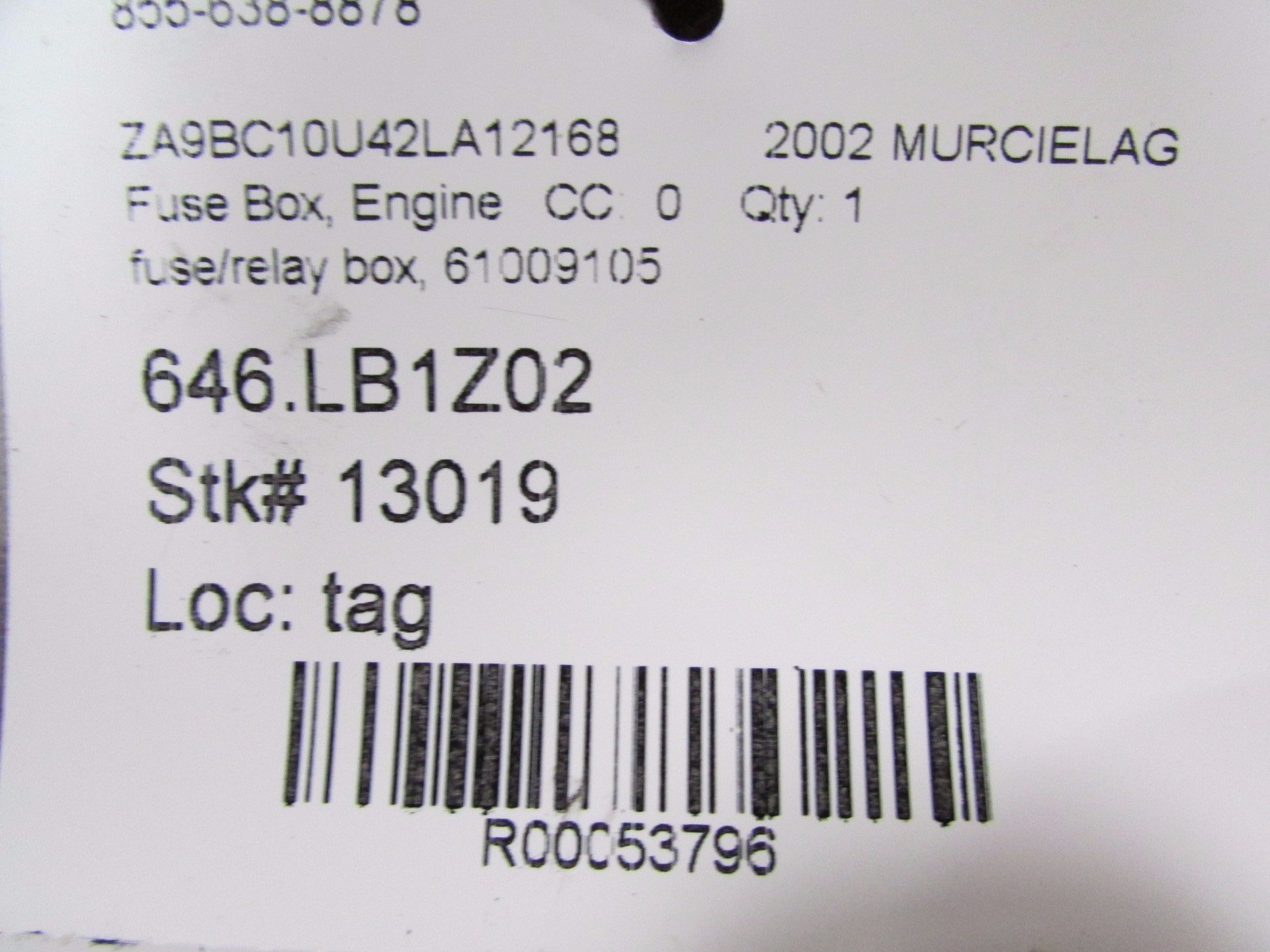 Lamborghini Murcielago, Fuse/Relay Box, Fuse Box, Used, P/N 61009105