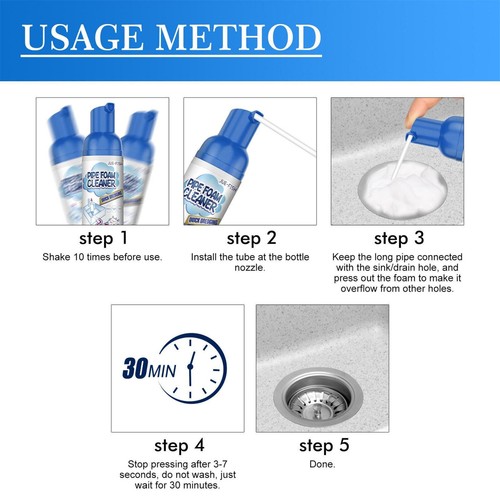 Japanese Drain Foam Cleaner,Foam Drain Cleaner for Bathroom Sink,Pipe Dredge - Bild 7 von 14