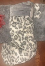 Pottery Barn Faux Fur Plush Cheetah Gray Christmas Stocking Holiday NWT