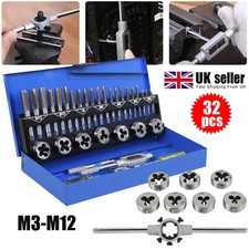 32pc Tap & Die Set, Metric Hardened Steel Wrench Tool Threading Rethreading Tool