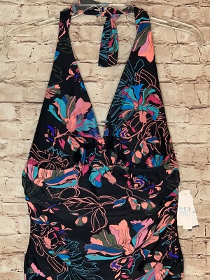NWT  Time & Tru Women Halter Top Swimsuit Sz L 12-14 Multicolored