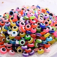 50 Pieces Flat Round Evil Eye Beads Handmade Resin Beads 8mm Charms Spacer Beads