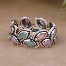 Amazonite  Pink Opal Ring, 925 Solid Silver Ring, Women Gemstone Statement Ring
