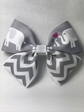 Girls Gray Chevron Elephant Bow Handmade