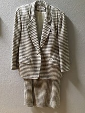 Vintage JH Collectibles 2PC Skirt Suit Gray Checkered Wool Blend Lined Size 4