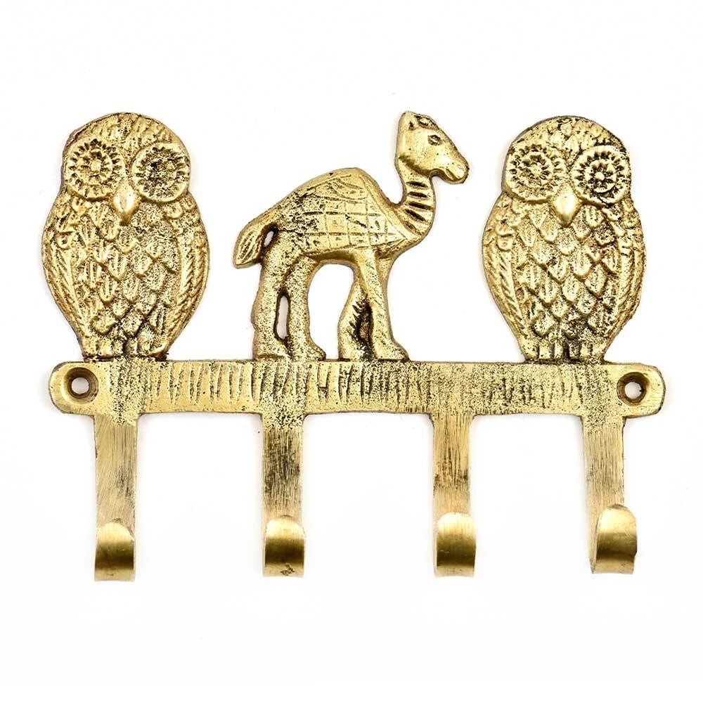 Antique Brass Animal Wall 4 Hooks Hangers Holder Hanging Coat