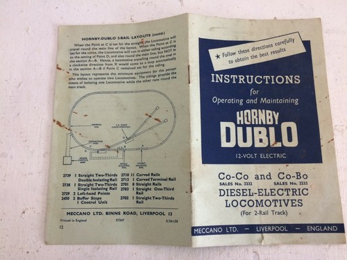 HORNBY DUBLO FOLLETO DE INSTRUCCIONES ORIGINAL Y GARANTÍA CO-BO & CO-CO 2233 2232 | Zustand: Used