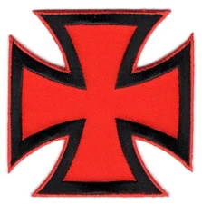 BRAND NEW BLACK & RED IRON CROSS BIKER IRON ON PATCH