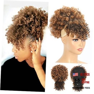 Afro Puff Drawstring Ponytail with Kinky Curly Hair Clip in With Bangs T30