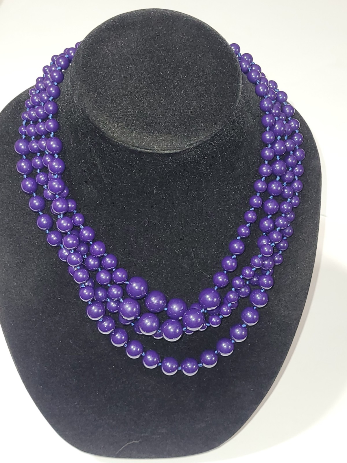 Vintage JCrew Multi-Strand Faux Lapis Lazuli Necklace Gold Tone Scarab Clasp
