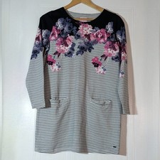 Ladies Joules Pretty Blue Stripe Floral Tunic Jersey Cotton Dress 14 Work New