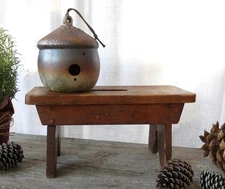 Vtg Signed Primitive Pine Step Stool Handmade Milking Shaker Stool L16"xW7"xH7.5