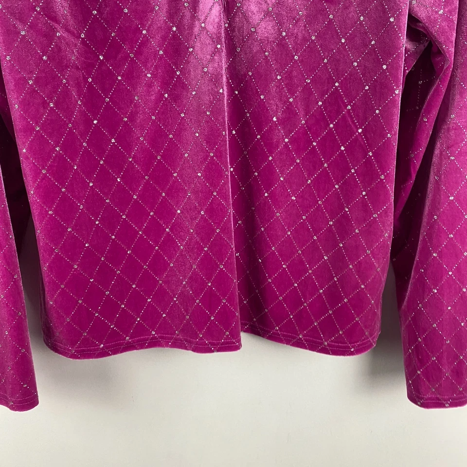 NY&CO Terciopelo Estrás Patrón Diamante Top Talla XXL Rosa Almohadillas para el Hombro Cuello en V Foto 3 de 4