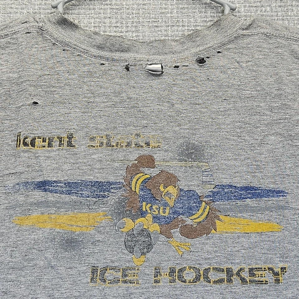 Camiseta De Colección Años 90 Y2K WCRS Radio x KENT STATE ICE HOCKEY Para Hombres L Gris Envejecido Foto 2 de 4