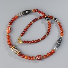 Tibetan Dzi Eye Pattern Agate  Carnelian Bead Necklace