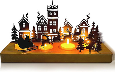 Adventskranz Metall Holz 28 x 12.5 x 8 cm Teelichter Winterdorf Design Adventsge