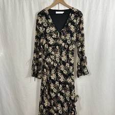 Astr The Label Dark Floral Ruffle Flare Sleeve Maxi Dress Womens Size L Romantic