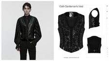 Punk Rave Black Gothic Punk Gentleman's Vest Drawstring Decor Slim Fit Wasitcoat