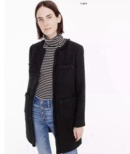 J.Crew 2 Black Wool Tweed Lady Jacket Top Coat Hook Eye Lined Vented Pockets