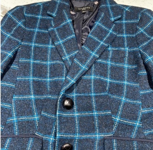 Talbots Jacket Womens 10 Blue Wool Blend Windowpane Check Blazer Business - Picture 3 of 9