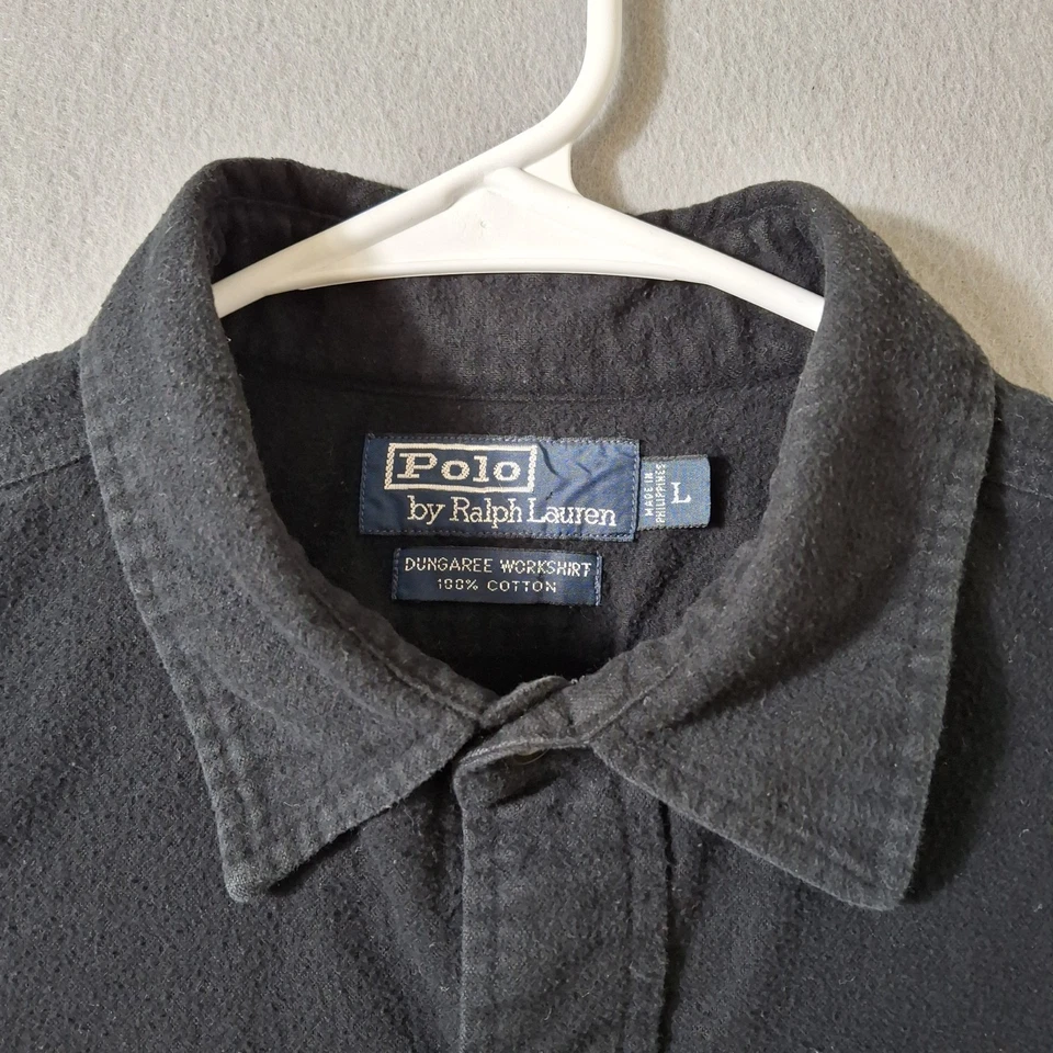 Camisa de trabajo Polo Ralph Lauren peto para hombre grande negra abotonada vintage usada en excelente estado Foto 3 de 4