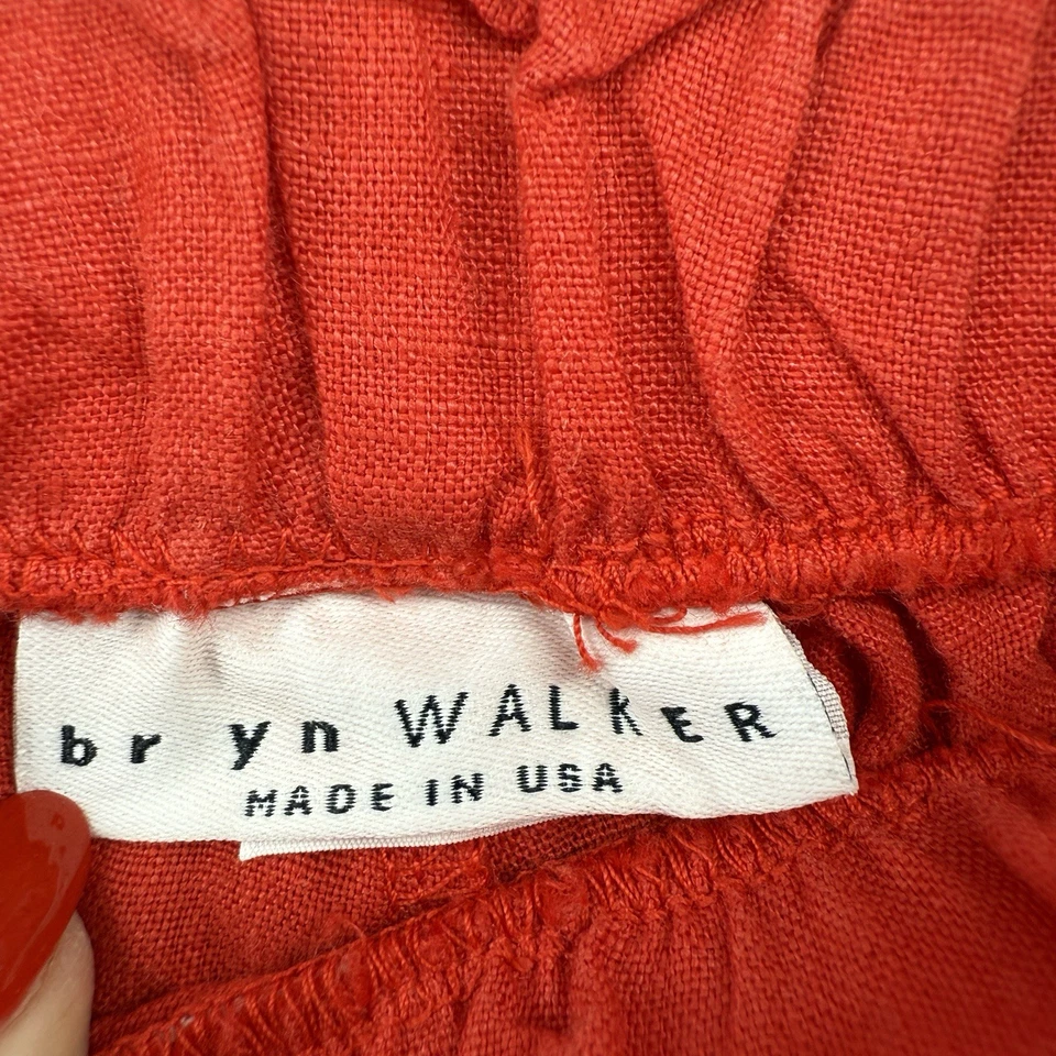 Pantalones Bryn Walker Mujer Medianos Lino Pierna Ancha De Colección Rojo Lagenlook Pullon Foto 3 de 4