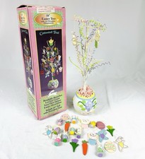 18" Easter Tree w/ 23 Colorful Miniature Wooden Ornaments missing 1 