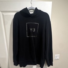 Y-3 Black Knit Logo Pullover Hoodie Men's Long Sleeve Designer Sweatshirt