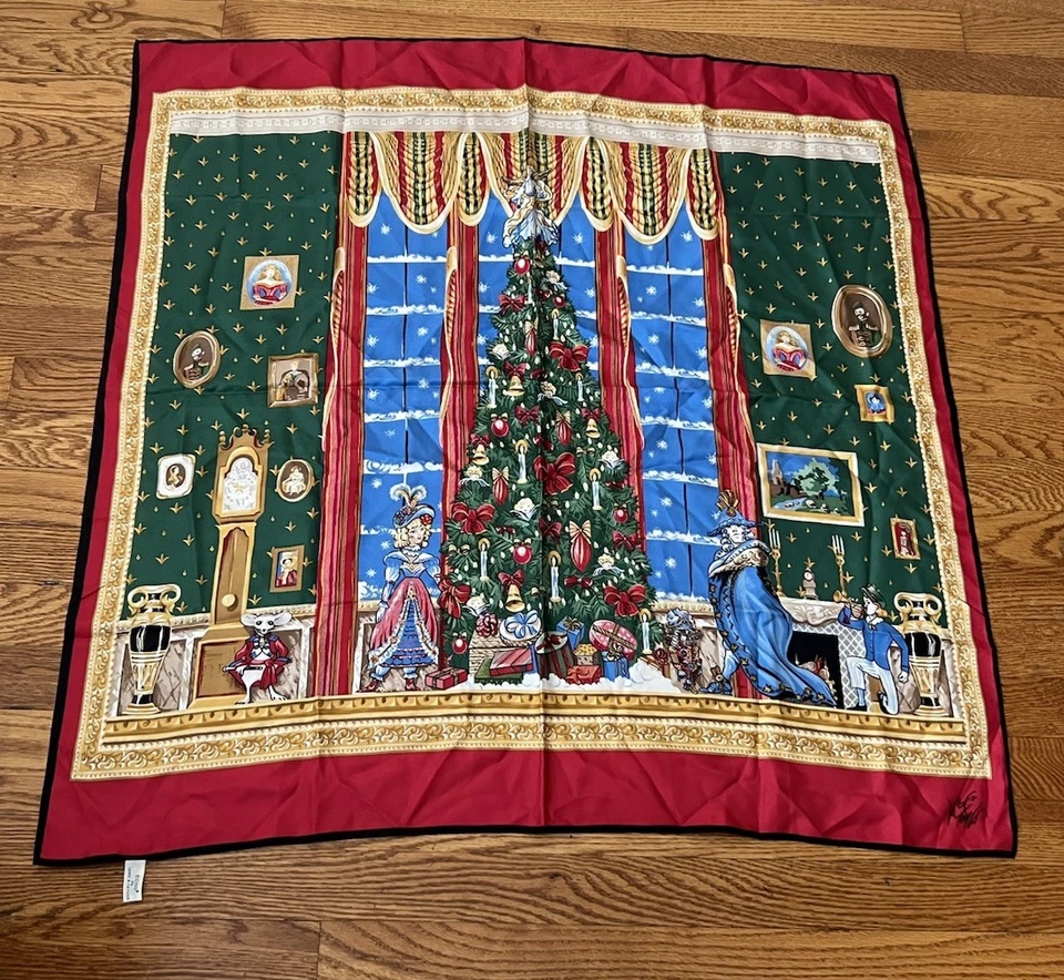 Bufanda Echo For Lord & Tylor 100% Seda Navidad 35x35" Foto 3 de 4