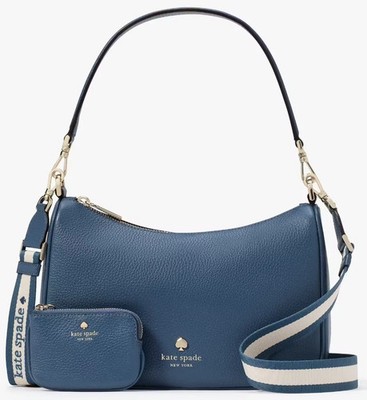 Kate Spade Emma Shoulder Bag Blue Leather Crossbody Purse KK068