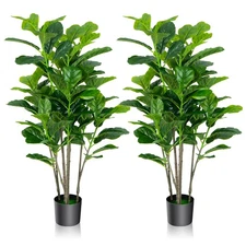51" Artificial Tree 2-Pack Artificial Fiddle Leaf Fig Tree for Indoor Outdoor
