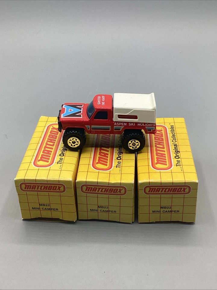 (3) NOS Matchbox MB22 Superfast Mini Pick-Up Truck Red Aspen Ski Holidays 1981 - Image 2 of 4